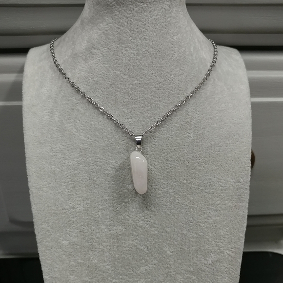 Rose Quartz Necklace Natural Gemstone Pink Crystal Pendant Stainless-Steel Chain - Picture 10 of 17